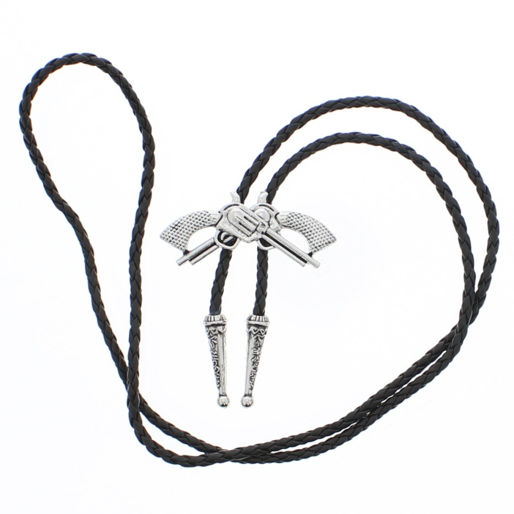 Zac's Alter Ego - Vintage Guns PU Leather Cord Western WesternKrawatte - Schwarz